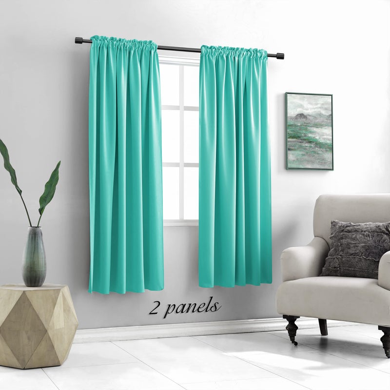 DONREN Black Out Window Curtains for Living Room - 42" x 63" Room Darkening Thermal Insulated Rod Pocket Curtain Panels (Turquoise,1 Pair) - Image 2